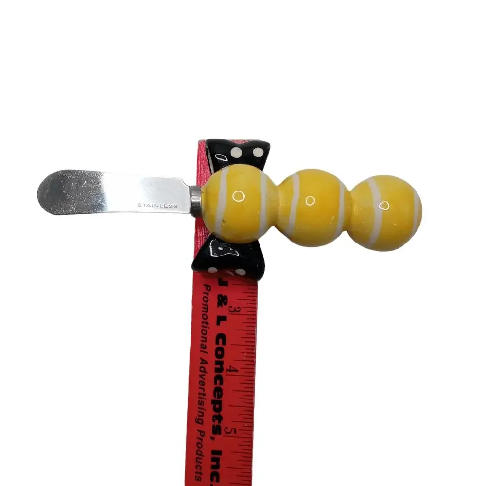 🐝Yellow Black Polka Dot Spreader Knife Cheese Butter Jam Whimsical Party Fun 🐝
